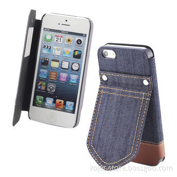 Hot-standing Denim Flip Mobile Phone Cases for iPhone 5S, OEM Orders Welcomed